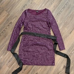 Purple Sequin Dress with satin belt
